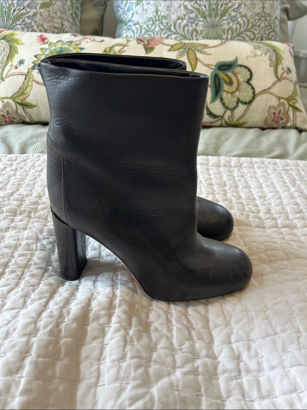 Vince Black Leather High Block Heel Ankle Boots